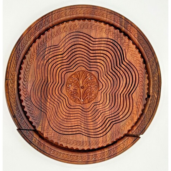 Handmade Carved Wooden Collapsible Basket Folding Dry‎ Fruit Handled Bowl Trivet - Picture 10 of 14